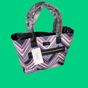 NWT Trina Turk Tote Colorful Designer Chic Style Chevon Stripped Detachable Stra